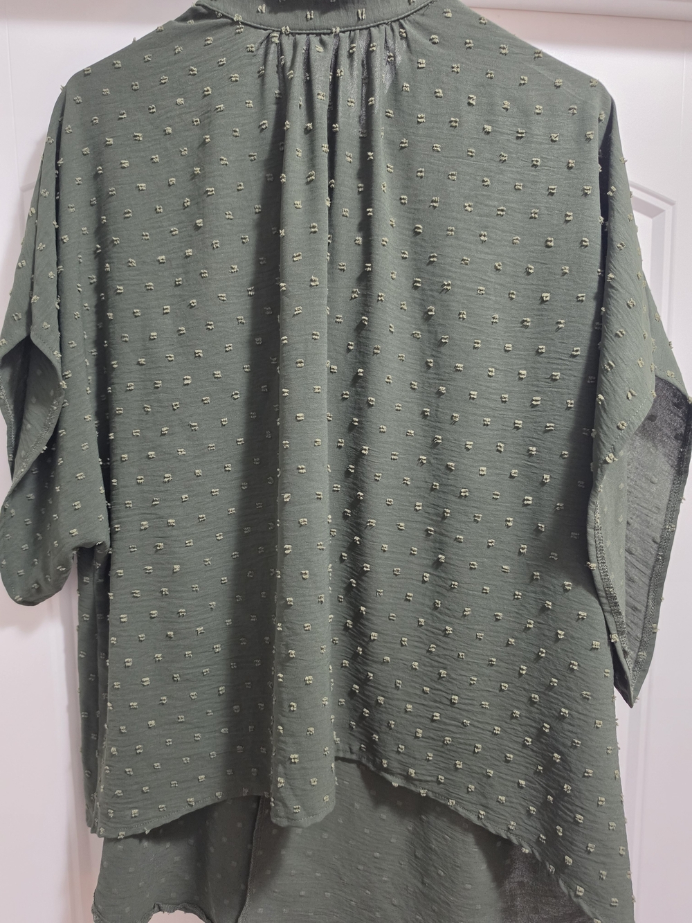 SHEIN Olive Green Dotted Short Sleeve Blouse